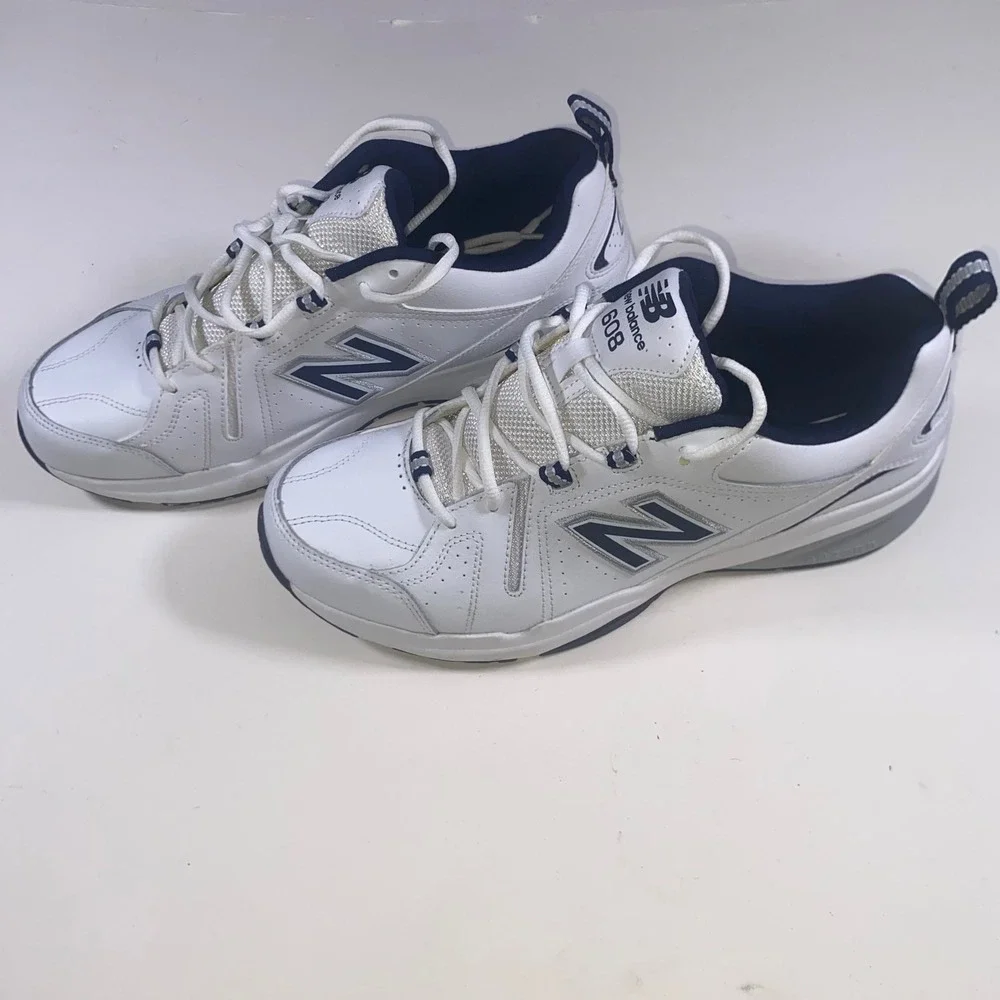 New Balance 608 v5 Mens 10 White Navy Blue Training Shoes MX608WN5 Leather